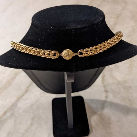 Vintage Gold Tone Necklace 2-in-2 Weave Chain with Round Links - Picture 5 of 9